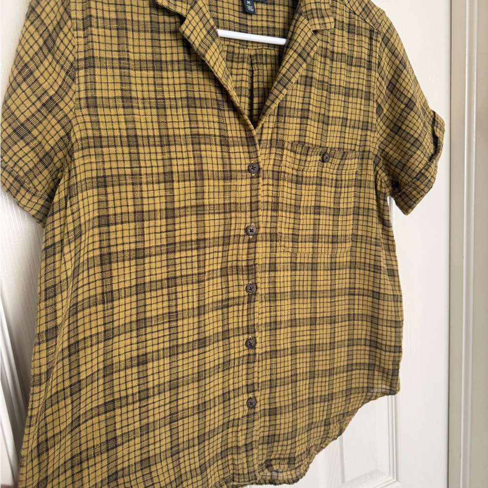 Toad&Co Mustard and Brown Plaid Shirt